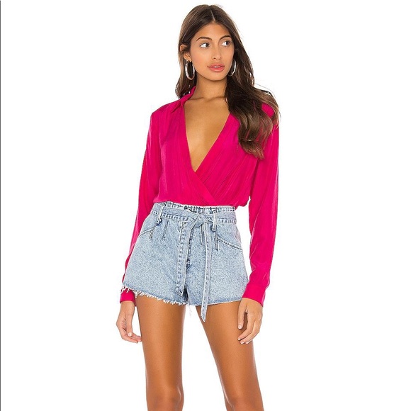 NEW Revolve x Superdown Women Hot Pink Presley Surplice Bodysuit X-Small XS - Picture 4 of 12